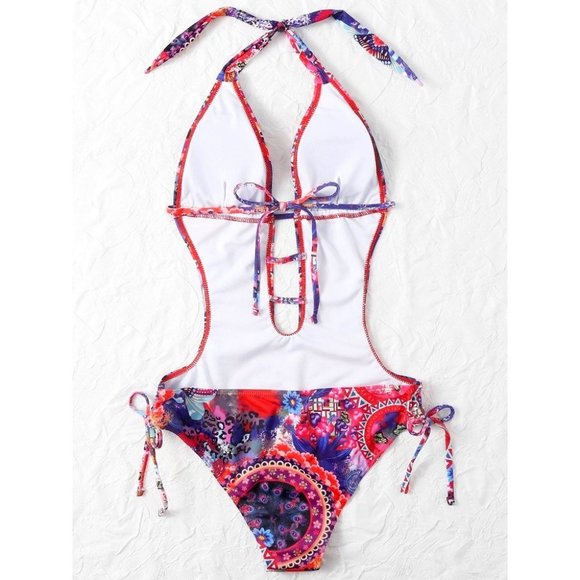 Boho Printed Plunge Swimsuit - Picture 6 of 8